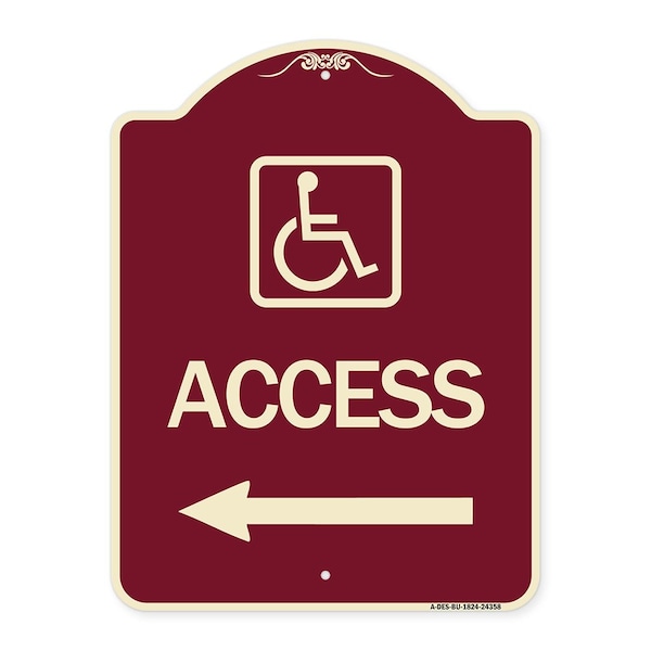 Access W/ Updated Isaand Left Arrow Heavy-Gauge Aluminum Architectural Sign, 24" H, BU-1824-24358